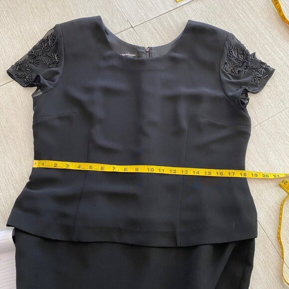 Donna Morgan Womens Formal Short Sleeve Beaded Midi Dress Size 14P Black Shoulde - Picture 9 of 12